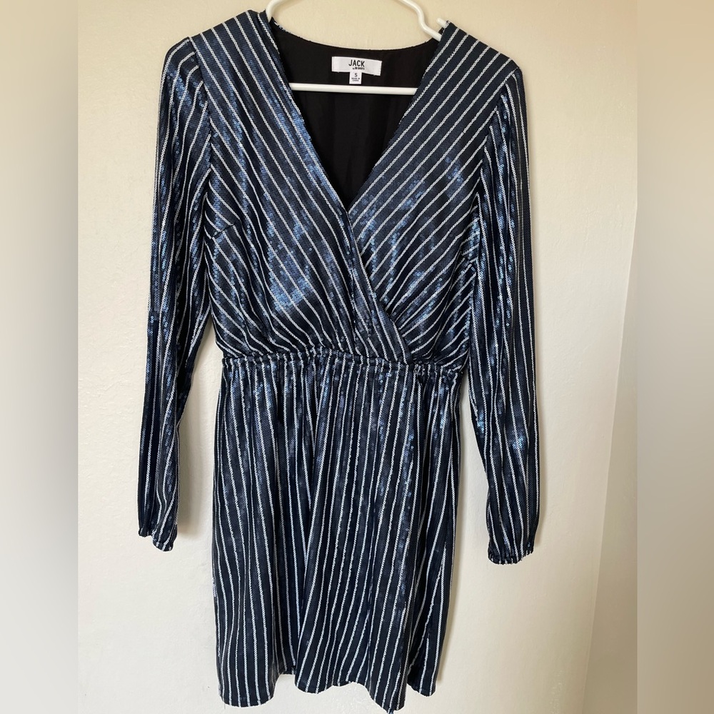 NWT Jack by BB Dakota Black and Silver Sequin Long Sleeve Dress